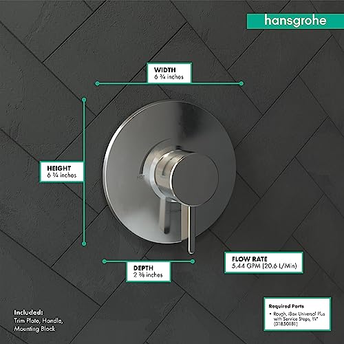 hansgrohe Ecostat Modern 1-Handle 7-Inch Wide Shower Valve Chrome, 04233000 Pressure Balance Trim, 6.75 x 6.75 x 3.00