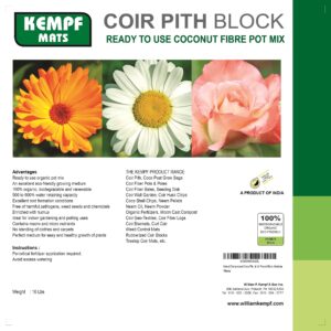 kempf compressed coco coir pith block, 10 pound block, natural potting mix, expands to 18 gallons