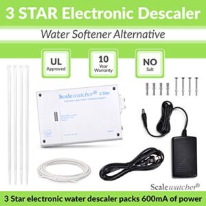 Scalewatcher 3 Original Electronic Descaler | USA Made & Patented Hard Water Softener/Conditioner Alternative | 600mA Chemical-Free and Salt-Free Electric Limescale Preventer and Remover
