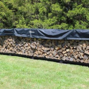 Woodhaven 16 Foot Black Large Outdoor Firewood Rack With Seasoning Cover - 1 Cord Fire Log Holder - Powder Coated Steel Firewood Holder - Made In USA (Cover)