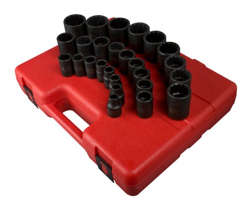 Sunex 2826 1/2-Inch Drive 12-Point Metric Impact Socket Set, 26-Piece