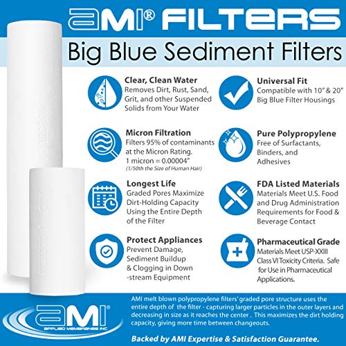 APPLIED MEMBRANES INC. 5 Micron Sediment Filter Replacement | 20" Whole House Sediment Filter | Depth Filter Removes Rust, Dirt, Sand, Silt, and Suspended Solids | H-F20BB05CF