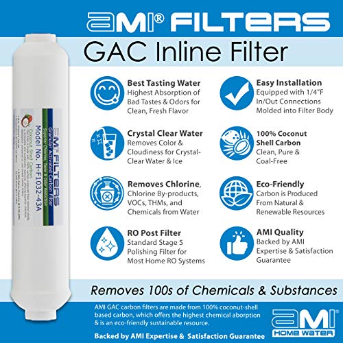 Inline Carbon Water Filter | 10" Length | 1/4" Threaded Female In/Out | For Chlorine Taste & Odor or Post Filter for Home RO | RO Stage 5 Polishing Filter (1, 1/4" Female Threade)