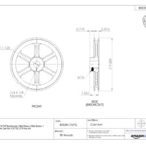 TB Woods BK1301 FHP Bored-to-size V-Belt Sheave, B Belt Section, 1 Groove, 1" Bore, Cast Iron, 12.75" OD, 1970 max rpm