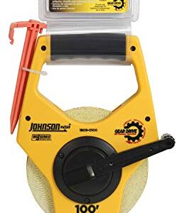 Johnson Level & Tool 1809-0100 Geared Open Reel Fiberglass Tape, 100', Yellow, 1 Tape