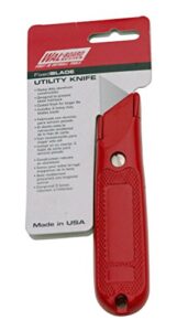 wal-board fixed blade utility knife, die-cast zinc-aluminum construction, retractable blade, serrated grip, made in the usa, 015-001