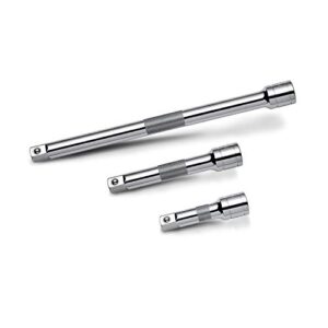 powerbuilt 1/4" drive extension bar set, 3 piece, includes 2, 3, and 6 inch extensions, use ratchet to reach, non-slip grip 640842