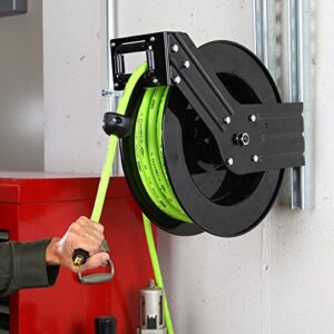 Flexzilla Open Face Retractable Air Hose Reel, 3/8 in. x 50 ft., Heavy Duty, Lightweight, Hybrid, ZillaGreen - L8611FZ