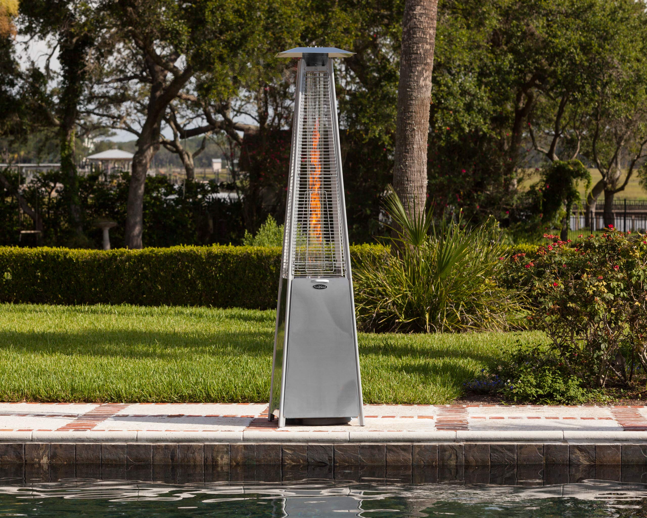 Fire Sense 60523 Pyramid Flame Patio Heater 40,000 BTU Outdoor Propane Heater Tower with Wheels - Stainless Steel