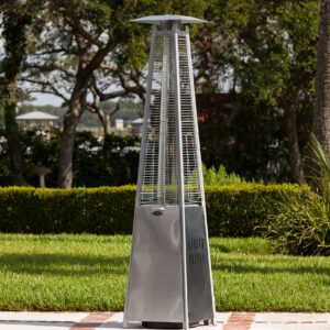 Fire Sense 60523 Pyramid Flame Patio Heater 40,000 BTU Outdoor Propane Heater Tower with Wheels - Stainless Steel