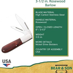 Bear & Son Cutlery 2281R Rosewood Barlow Knife, 3 1/2"