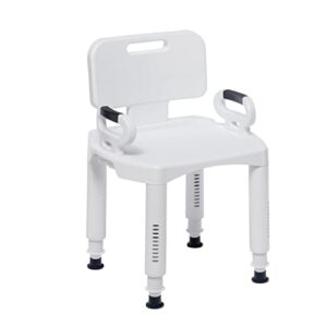 drive medical rtl12505 handicap bathroom bench with back and arms, white