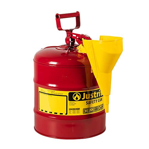 Justrite 7150110 5 Gallon, 11.75" OD x 16.875" H Galvanized Steel Type I Red Safety Can With Funnel