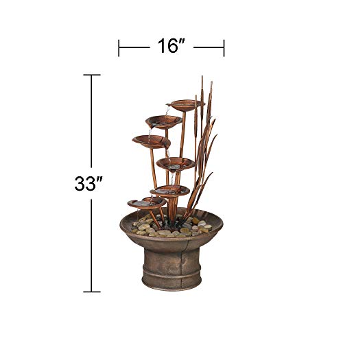 Water Lilies and Cat Tails Modern Outdoor Floor Water Fountain 33" High Tiered Cascading Decor for Garden Patio Backyard Deck Home Lawn Porch House Relaxation Exterior Balcony - John Timberland