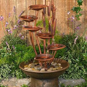 Water Lilies and Cat Tails Modern Outdoor Floor Water Fountain 33" High Tiered Cascading Decor for Garden Patio Backyard Deck Home Lawn Porch House Relaxation Exterior Balcony - John Timberland