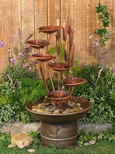 Water Lilies and Cat Tails Modern Outdoor Floor Water Fountain 33" High Tiered Cascading Decor for Garden Patio Backyard Deck Home Lawn Porch House Relaxation Exterior Balcony - John Timberland