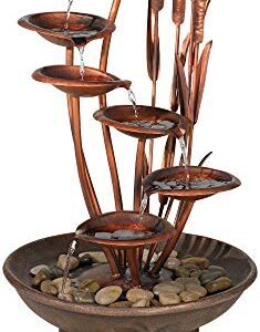 Water Lilies and Cat Tails Modern Outdoor Floor Water Fountain 33" High Tiered Cascading Decor for Garden Patio Backyard Deck Home Lawn Porch House Relaxation Exterior Balcony - John Timberland