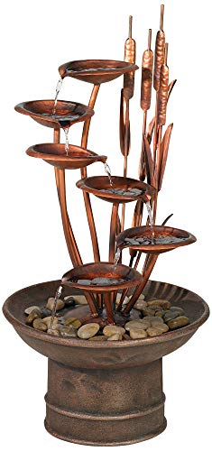 Water Lilies and Cat Tails Modern Outdoor Floor Water Fountain 33" High Tiered Cascading Decor for Garden Patio Backyard Deck Home Lawn Porch House Relaxation Exterior Balcony - John Timberland