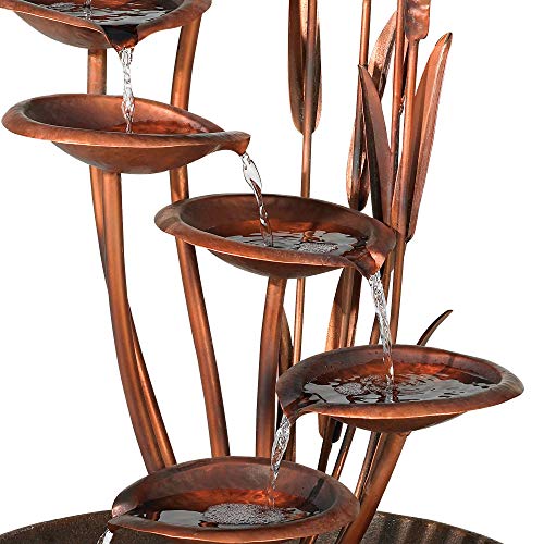 Water Lilies and Cat Tails Modern Outdoor Floor Water Fountain 33" High Tiered Cascading Decor for Garden Patio Backyard Deck Home Lawn Porch House Relaxation Exterior Balcony - John Timberland