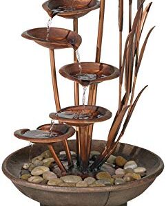 Water Lilies and Cat Tails Modern Outdoor Floor Water Fountain 33" High Tiered Cascading Decor for Garden Patio Backyard Deck Home Lawn Porch House Relaxation Exterior Balcony - John Timberland