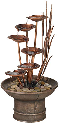 Water Lilies and Cat Tails Modern Outdoor Floor Water Fountain 33" High Tiered Cascading Decor for Garden Patio Backyard Deck Home Lawn Porch House Relaxation Exterior Balcony - John Timberland