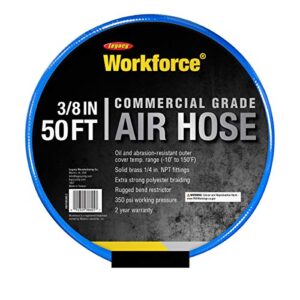 Workforce Air Hose, 3/8 in. x 25 ft., 1/4 Fittings, PVC, Blue - HWF3850BL2