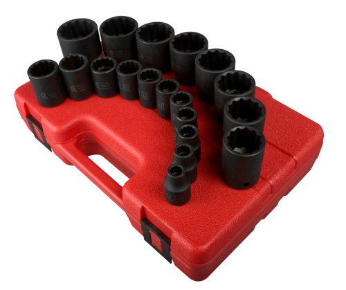 Sunex 2819 1/2-Inch Drive 12-Point SAE Impact Socket Set, 19 Piece