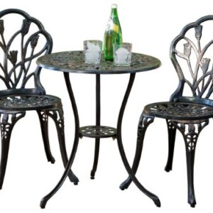 Best Selling Nassau Cast Aluminum Outdoor Bistro Furniture Set, Brown, 23 by 23 by 26