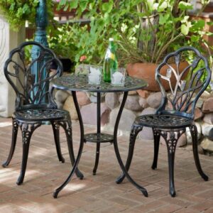 Best Selling Nassau Cast Aluminum Outdoor Bistro Furniture Set, Brown, 23 by 23 by 26