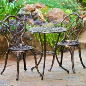 Best Selling Nassau Cast Aluminum Outdoor Bistro Furniture Set, Brown, 23 by 23 by 26