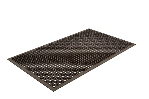 NoTrax 3' x 5' Lightweight Restaurant Rubber Floor Mat with Drainage Holes, Anti-Fatigue Mats, Black, T30 Competitor, T30S0035BL