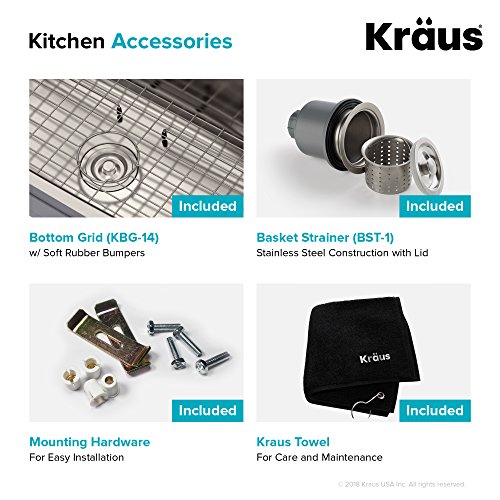 Kraus KBU14 31-1/2 inch Undermount Single Bowl 16-gauge Stainless Steel Kitchen Sink