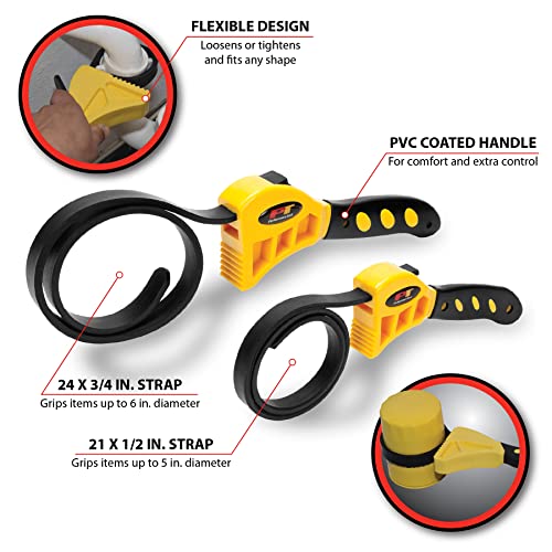 Performance Tool W54059 2-Piece Strap Wrench Set, 2pc Adj Wrench | 3/8" to 6-1/2"