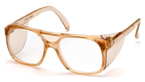 pyramex monitor safety glasses, caramel frame with clear lens