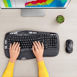 Logitech MK550 Wireless Wave Keyboard and Mouse Combo - Includes Mouse, Long Battery Life, Ergonomic Design, Black