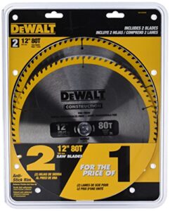dewalt miter saw blade, 80 tooth, 12 inch, 2 pack, stainless steel (dw3128p5d80i)