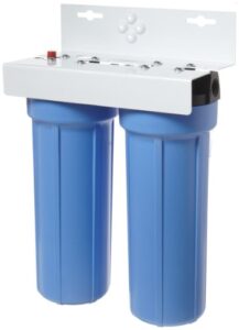 pentair pentek bfs-201 slim line two-housing filtration system, 3/8" npt #10 low profile water filter housing, holds 10" x 2.5" filter cartridges, blue