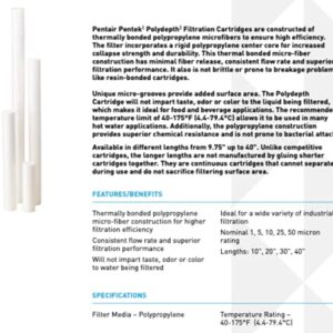 Pentair Pentek PD-5-20 Sediment Water Filter, 20-Inch, Whole House Polydepth Polypropylene Replacement Cartridge, 20" x 2.5", 5 Micron