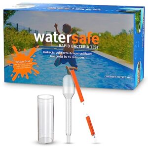 pool and spa water test kit rapid bacteria test by watersafe, 10 test strips to detect coliform and non-coliform bacteria in 15 minutes, e. coli, salmonella, 1,000 cfu/ml