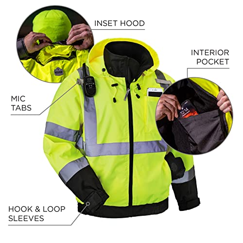 Ergodyne unisex adult 3-in-1 Hi-vis 3 in 1 Hi Vis Winter Bomber Jacket, Lime, XX-Large