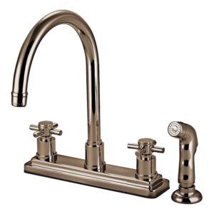 kingston brass ks8798dx concord twin cross handles 8-inch kitchen faucet with matching finish sprayer, brushed nickel