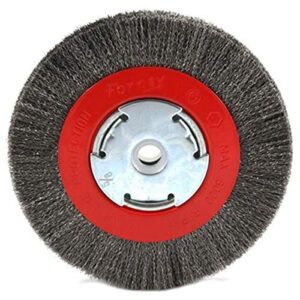 forney 72751 wire bench wheel brush, narrow face fine crimped with 1/2-inch and 5/8-inch arbor, 6-inch-by-.008-inch