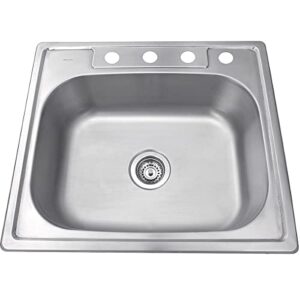 nantucket sinks ns2522 25-inch 18-gauge rectangle single bowl self rimming drop-in kitchen sink, stainless steel, small