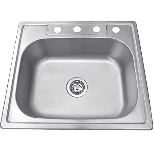 Nantucket Sinks NS2522 25-Inch 18-Gauge Rectangle Single Bowl Self Rimming Drop-In Kitchen Sink, Stainless Steel, Small