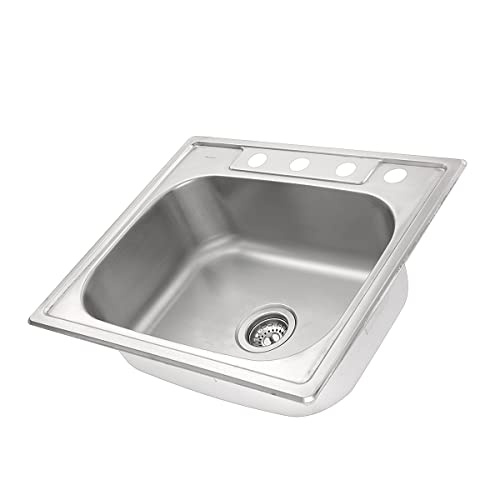 Nantucket Sinks NS2522 25-Inch 18-Gauge Rectangle Single Bowl Self Rimming Drop-In Kitchen Sink, Stainless Steel, Small