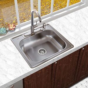 Nantucket Sinks NS2522 25-Inch 18-Gauge Rectangle Single Bowl Self Rimming Drop-In Kitchen Sink, Stainless Steel, Small