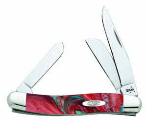 case cutlery 9318cs coral sea medium stockman corelon pocket knife with stainless steel blades, red/blue