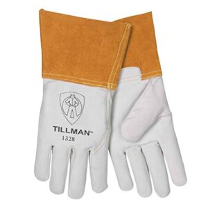 john tillman and co tillman large 13" pearl and gold top grain goatskin unlined tig welders gloves with 4" cuff and kevlar thread locking stitch (carded), 1328l