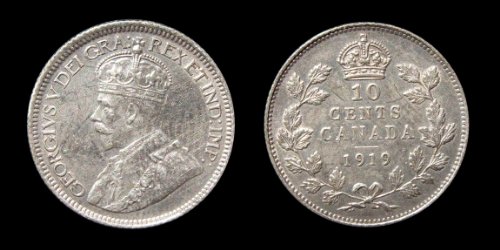 Canada Silver Coin 10 Cents Issued 1919