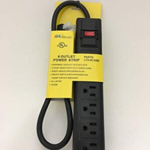 AVBcable LTS-6CXBB 6 Outlet Power Strip with a Right Angle Plug, Black